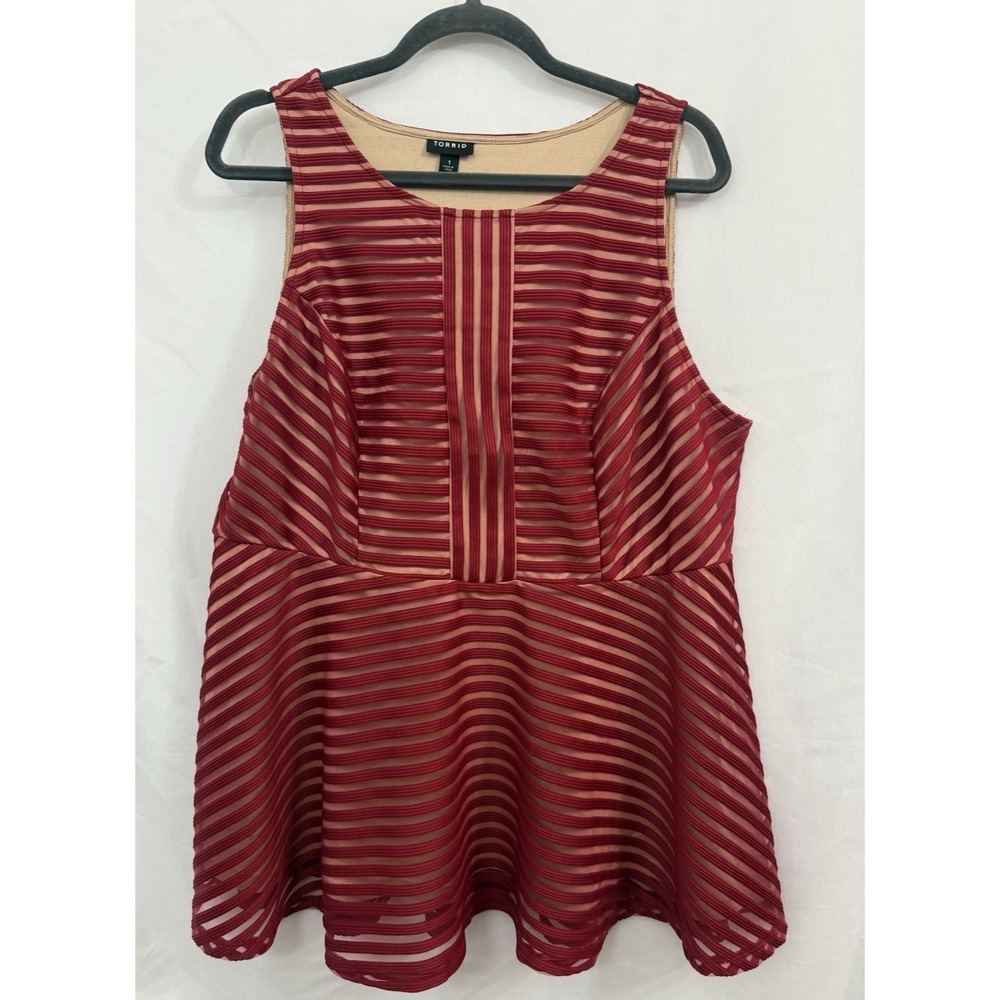 Torrid Peplum Top Blouse Red Flare‎ Hem Sleeveless Womens Size 1X Beige Lined